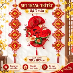 Decor Tết 2027 Set 3 Món Trang Trí Nhà Ở, Nhà Hàng, Cửa Hàng, Dây Treo Câu Đối, Mành Chữ Tết + TẶNG MÓC TREO 1