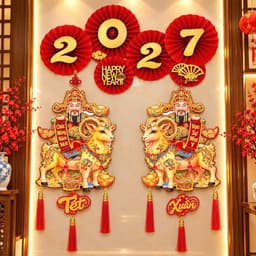 rọn Bộ Quạt Giấy 2027 Kèm Cặp Liễn 3D Dán Tường Trang Trí Tết Siêu Hoành Tráng TT32 4