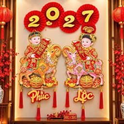 rọn Bộ Quạt Giấy 2027 Kèm Cặp Liễn 3D Dán Tường Trang Trí Tết Siêu Hoành Tráng TT32 9