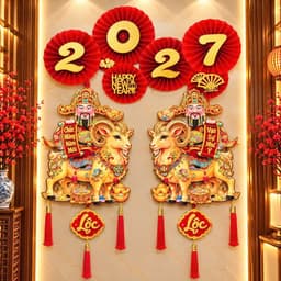 rọn Bộ Quạt Giấy 2027 Kèm Cặp Liễn 3D Dán Tường Trang Trí Tết Siêu Hoành Tráng TT32 5