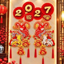 rọn Bộ Quạt Giấy 2027 Kèm Cặp Liễn 3D Dán Tường Trang Trí Tết Siêu Hoành Tráng TT32 8