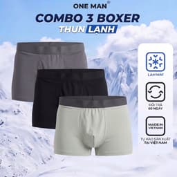 Combo 3 Quần Lót Nam ONE MAN Quần Boxer Chất Thun Lạnh Kháng Khuẩn Co Giãn 4 Chiều Thoải Mái Thấm Hút Mồ Hôi 3Q000A 3