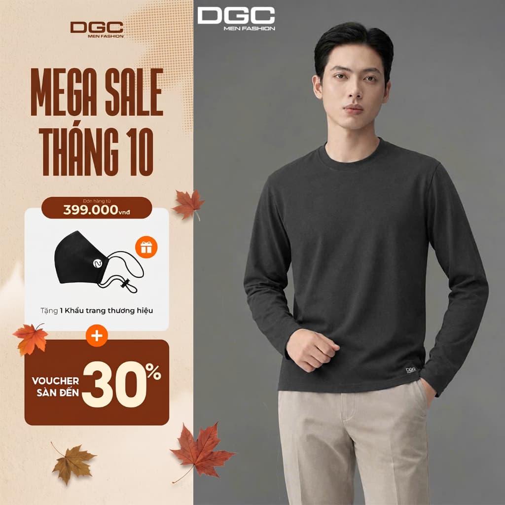 Áo Giữ Nhiệt Nam DGC Cổ Tròn Tay Dài Thời Trang, Vải Co Giãn Dày Dặn Giữ Ấm Vượt Trội Phom Regular Fit Đen Xám WATBF193M
