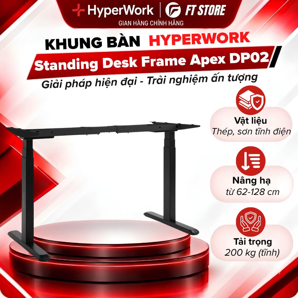 Khung Bàn Nâng Hạ Thông Minh HyperWork DP02 Apex (Không Gồm Mặt Bàn) - 2 Động Cơ, 3 Stage, Tải Trọng 100kg