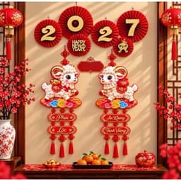 rọn Bộ Quạt Giấy 2027 Kèm Cặp Liễn 3D Dán Tường Trang Trí Tết Siêu Hoành Tráng TT32 1