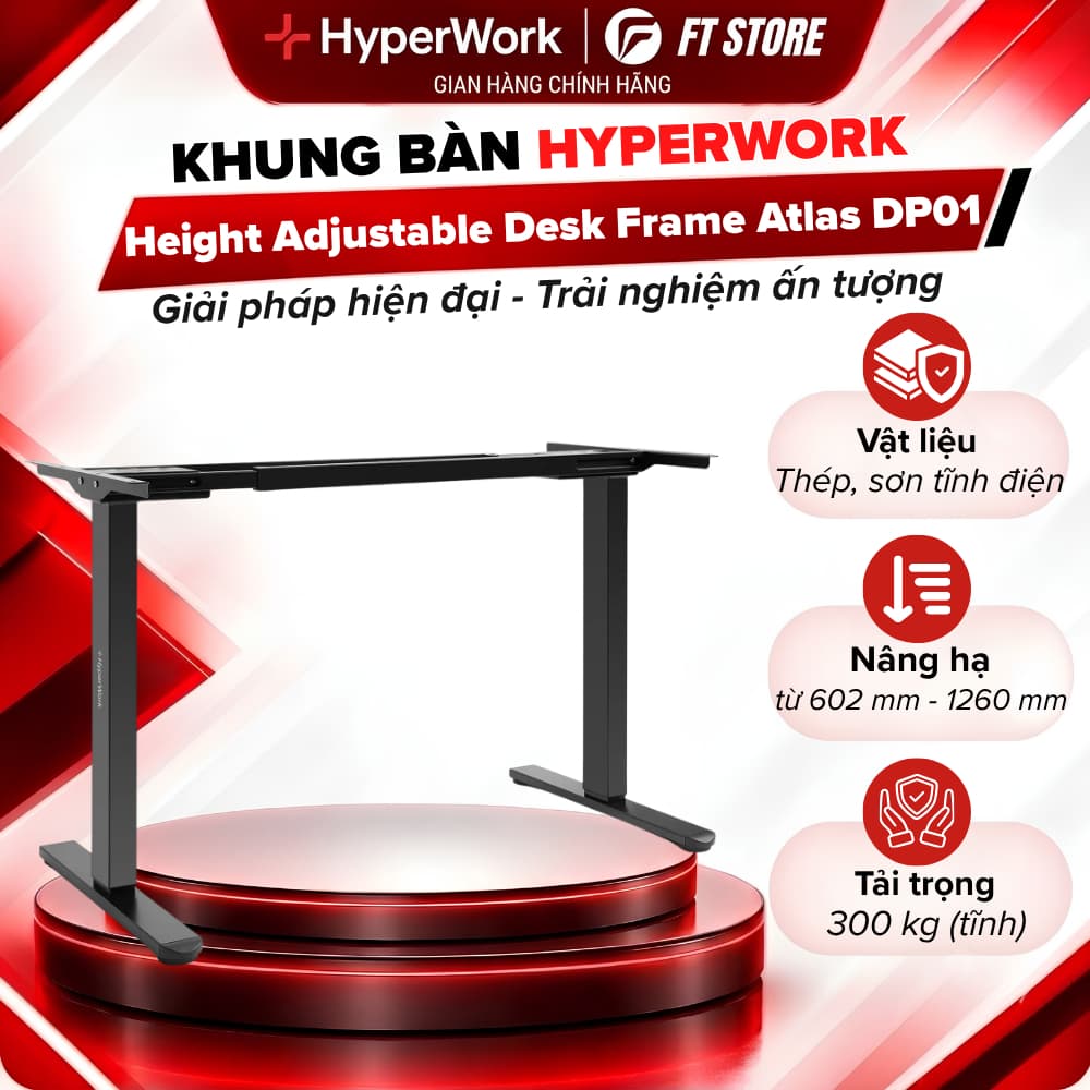 Khung Bàn Nâng Hạ Thông Minh HyperWork DP01 Atlas (Không Gồm Mặt Bàn) - 2 Động Cơ, Tải Trọng 300kg