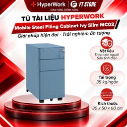 Tủ Tài Liệu Di Động HyperWork MC02 Ivy Slim - 3 Ngăn Kéo, Thép Cán Nguội Dày 0.7mm, Bánh Xe 360 Độ 1