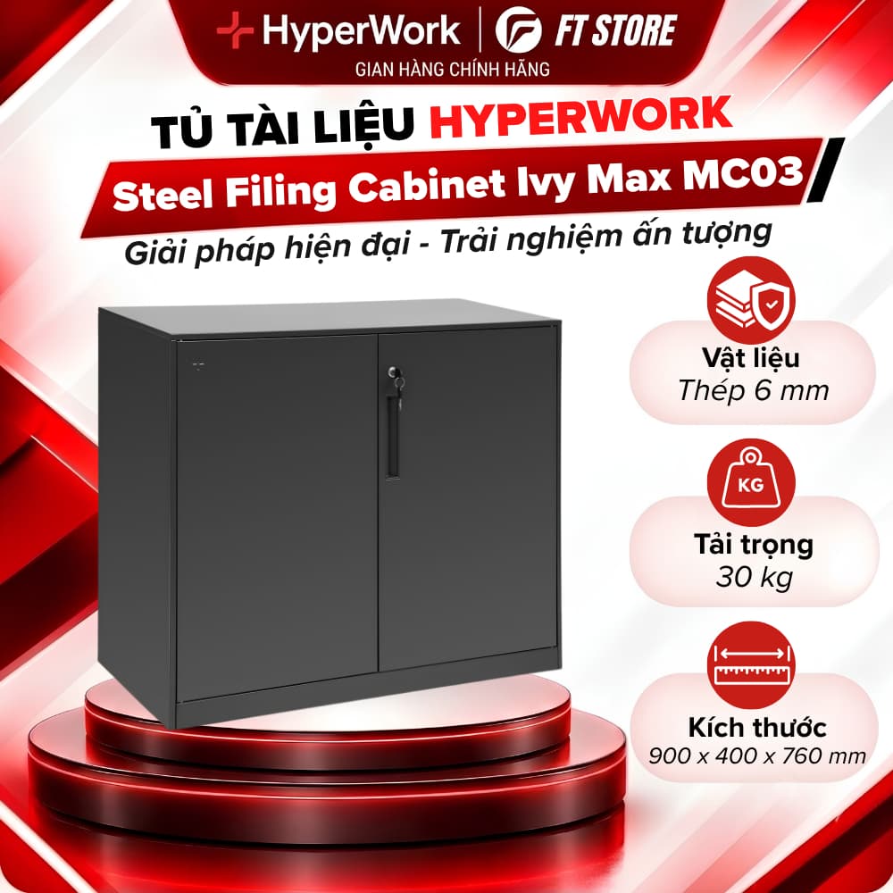 Tủ Tài Liệu Văn Phòng HyperWork Ivy Max MC03 - Kích Thước 90x40x76cm, Tải Trọng 30kg/Ngăn, Khóa Chìa Bảo Mật