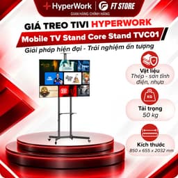 Giá Treo Tivi Di Động HyperWork Core Stand TVC01 - Hỗ Trợ Màn Hình 37-75 Inch, Tải Trọng 50kg, Có Bánh Xe & Kệ Đựng Đồ 1
