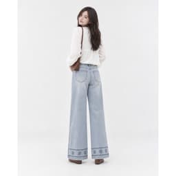 Quần Jean Suông Thêu Hoạ Tiết AN TÂY Vải Jean Mềm, Gấu Quần Thêu Hoa Nổi Chiều Dài 96cm/100cm #8850 Màu Xanh Nhạt 4