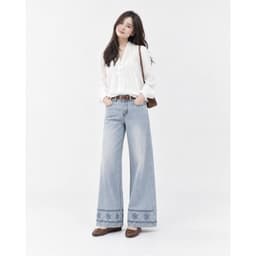 Quần Jean Suông Thêu Hoạ Tiết AN TÂY Vải Jean Mềm, Gấu Quần Thêu Hoa Nổi Chiều Dài 96cm/100cm #8850 Màu Xanh Nhạt 5