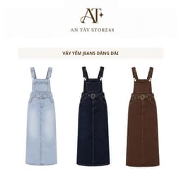 Yếm Jean Dáng Váy Dài Kèm Belt AN TÂY Vải Jean Mềm QC, Style Hàn Quốc #8919-20 Màu Nâu, Xanh Nhạt, Xanh Than 1