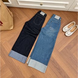 Quần Jeans Nữ Ống Suông Gấu 2 Màu CHEZI HOUSE Vải Jean QCCC, Chiều Dài 100CM #8930-31 Màu Xanh Nhạt, Xanh Than 7