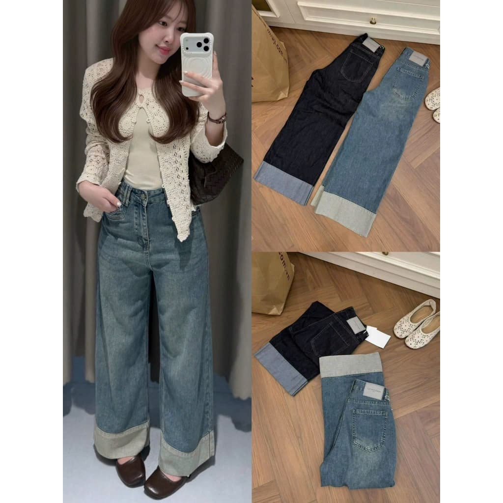 Quần Jeans Nữ Ống Suông Gấu 2 Màu CHEZI HOUSE Vải Jean QCCC, Chiều Dài 100CM #8930-31 Màu Xanh Nhạt, Xanh Than