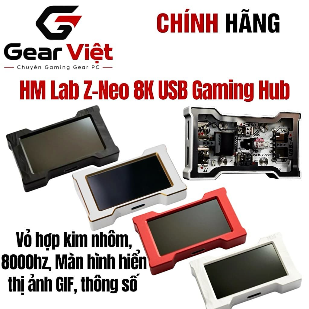 Hub USB 8K Gaming HM Lab-Màn Hình IPS Hiển Thị Thông Số & GIF - Vỏ Nhôm CNC Nguyên Khối - Hỗ Trợ 8000Hz (HMHUB)