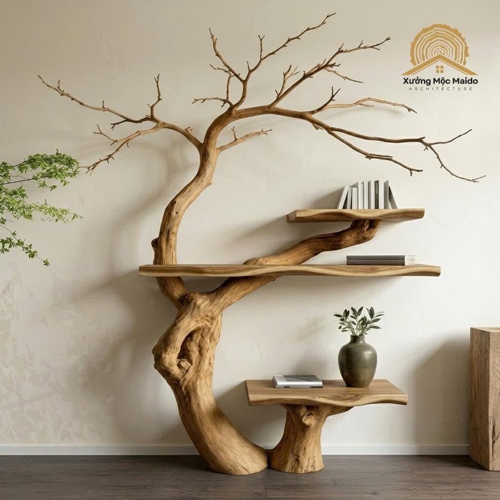 Kệ Thân Cây Tự  Nhiên Gỗ Tràm Áp Tường Mã C01