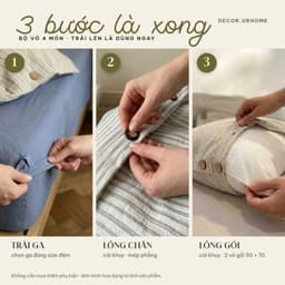 (Tặng ôm) Bộ Chăn Ga Gối Cotton Đũi Khuy Cao Cấp Set 4 Món Vỏ Chăn Lồng Ruột Thoáng Mát 8