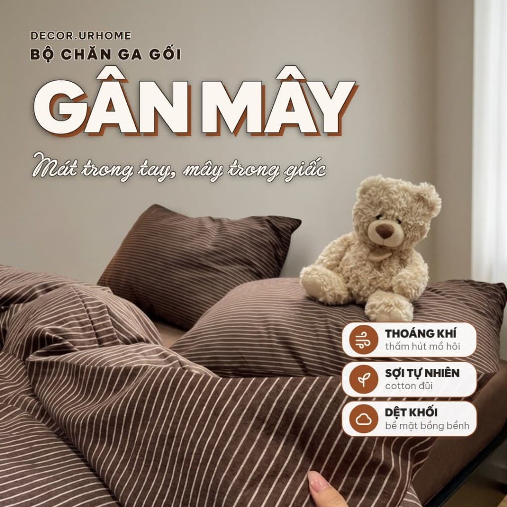 Bộ chăn ga gối cotton đũi gân chất liệu mới họa tiết kẻ sọc caro hiện đại chất liệu thoáng mát mền mại