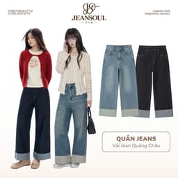 Quần Jeans Nữ Ống Suông, Quần bò nữ ống rộng Gấu 2 Màu Vải Jean QCCC Dài 100CM  #8930-31 1