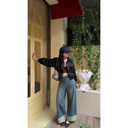 Quần Jeans Nữ Ống Suông, Quần bò nữ ống rộng Gấu 2 Màu Vải Jean QCCC Dài 100CM  #8930-31 3
