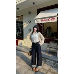 Quần Jeans Nữ Ống Suông, Quần bò nữ ống rộng Gấu 2 Màu Vải Jean QCCC Dài 100CM  #8930-31 5