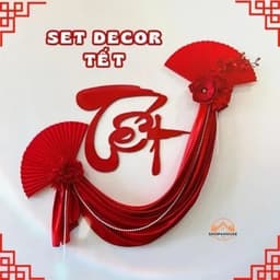 Combo Đồ Decor Tết Tài Lộc với đèn lồng gấm Hội An + Quạt Giấy Đỏ May Mắn Và Đào Đông siêu đẹp trang trí Tết 2027 9