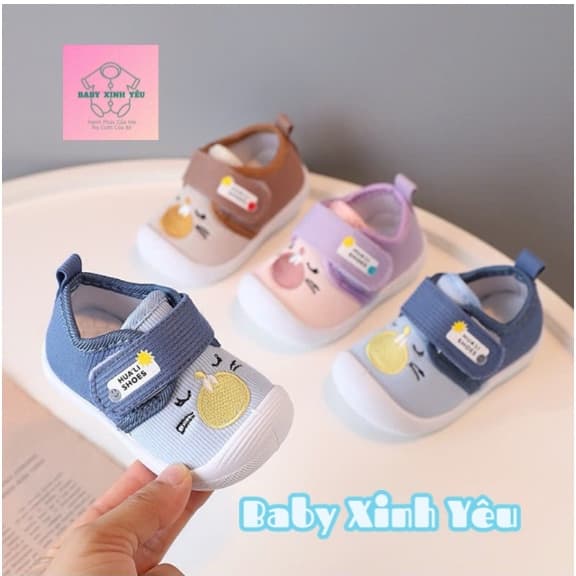 Giày Tập Đi Cho Bé 0–18 Tháng Hình Mèo Dễ Thương, Quai Dán, Có Kèn, Giày Vải Mềm Nhẹ Cho Bé Trai Bé Gái.