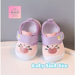 Giày Tập Đi Cho Bé 0–18 Tháng Hình Mèo Dễ Thương, Quai Dán, Có Kèn, Giày Vải Mềm Nhẹ Cho Bé Trai Bé Gái. 3