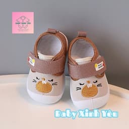 Giày Tập Đi Cho Bé 0–18 Tháng Hình Mèo Dễ Thương, Quai Dán, Có Kèn, Giày Vải Mềm Nhẹ Cho Bé Trai Bé Gái. 6