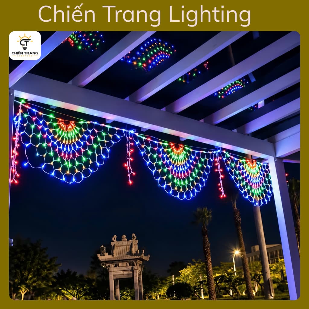 Bộ Đèn LED rèm đuôi công dài 4M rủ 0.5m,Led có 8 chế độ nháy, chống nước siêu bền,chuyên dùng trang trí ngày lễ, sự kiện