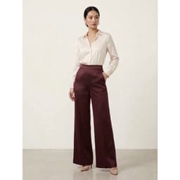 [ Hiền BigSize] Quần Dài LụaSatin Ống Rộng Cạp Cao Nữ - Quần Suông Cạp Cao Màu Đỏ Mận Mặc Đi Làm, Đi Chơi 1