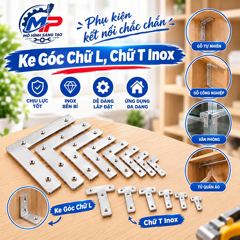 Combo 10 Ke Góc Chữ L Chữ T, Ke Góc Dẹp, Ke Góc Cửa KEGOC-05