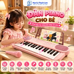 [Tặng sách hướng dẫn đánh] Đàn Piano Điện Tử Cho Bé 37 Phím Kèm Micro, Giá Đỡ Nhạc, 10 Bài Demo 7