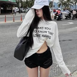 Áo thun nữ tay dài màu trắng cổ tròn in chữ I WANT YOU TO KNOW THAT LOVE HAVING chất phông giấy form rộng siêu xinh 6