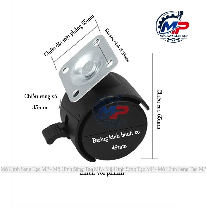 Bộ 4 Bánh Xe Nhựa Có Khóa Bánh Bass Xoay BX-01