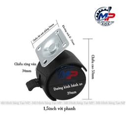 Bộ 4 Bánh Xe Nhựa Có Khóa Bánh Bass Xoay BX-01 2