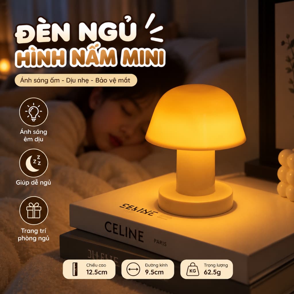 DOUYIN STORE Đèn để bàn hình cây nấm đơn giản kiểu Hàn Quốc, không dây, dùng pin AA con thỏ decor phong cách tối giản
