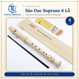 [Tặng sách tập thổi]Sáo Dọc Soprano DHS 8 Lỗ Cho Bé Màu Kem Tháo Rời 3 Đoạn Kèm Túi Vải Que Lau 6
