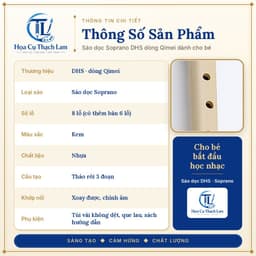 [Tặng sách tập thổi]Sáo Dọc Soprano DHS 8 Lỗ Cho Bé Màu Kem Tháo Rời 3 Đoạn Kèm Túi Vải Que Lau 8
