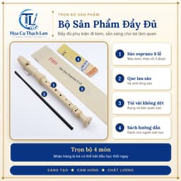 [Tặng sách tập thổi]Sáo Dọc Soprano DHS 8 Lỗ Cho Bé Màu Kem Tháo Rời 3 Đoạn Kèm Túi Vải Que Lau 2
