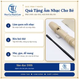 [Tặng sách tập thổi]Sáo Dọc Soprano DHS 8 Lỗ Cho Bé Màu Kem Tháo Rời 3 Đoạn Kèm Túi Vải Que Lau 9