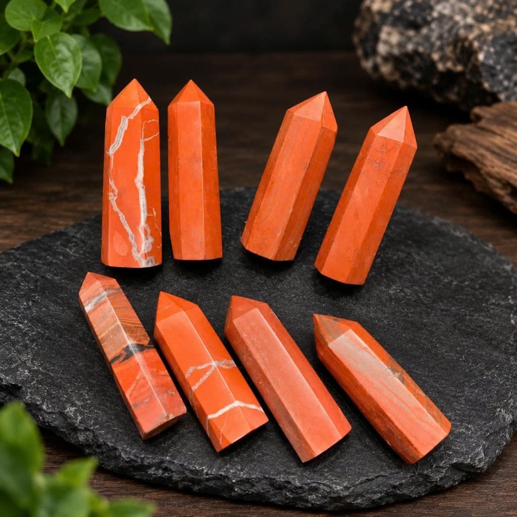 Trụ Ngọc Bích Đỏ Jasper Tự Nhiên - Trụ Chóp Ngọc Bích Cho Tarot, Thiền Phong Thủy (Trụ 7~9 cm)