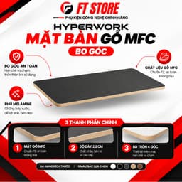 Mặt Bàn Gỗ HyperWork MFC – Bo Tròn 4 Góc, Phủ Melamine, Dày 25mm 1