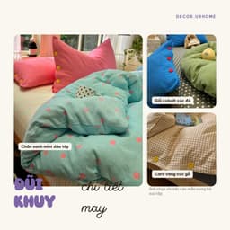 (Tặng ôm) Bộ chăn ga gối DECOR.URHOME gối bông họa tiết chấm bi màu tím phong cách dễ thương 5