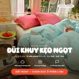 (Tặng ôm) Bộ chăn ga gối DECOR.URHOME gối bông họa tiết chấm bi màu tím phong cách dễ thương 9