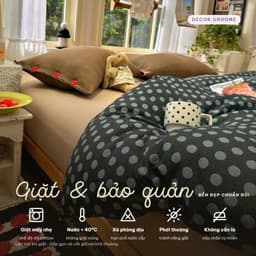 (Tặng ôm) Bộ chăn ga gối DECOR.URHOME gối bông họa tiết chấm bi màu tím phong cách dễ thương 6