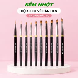 Bộ 10 cọ vẽ móng nail art cán đen đủ size 1–10, cọ vẽ gel trang trí móng chuyên dụng 2