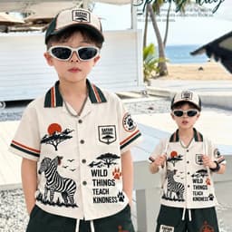 Set Bộ Bé Trai Zebra MK Kids Áo Sơ Mi Cộc Tay Đi Chơi Mùa Hè Chất Lụa Mịn Thoáng Mát 2-10 Tuổi 2