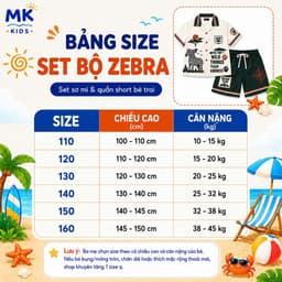 Set Bộ Bé Trai Zebra MK Kids Áo Sơ Mi Cộc Tay Đi Chơi Mùa Hè Chất Lụa Mịn Thoáng Mát 2-10 Tuổi 9