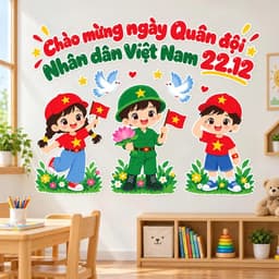 Set tranh trang trí 22/12 dán bảng chào mừng ngày Quân đội Nhân dân Việt Nam 22.12 tranh lớp học mầm non (MN652) 4